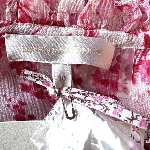 LoveShackFancy Bryant Top Silk Campfire Breeze Red Floral puff sleeve Size 10 - Picture 4 of 9